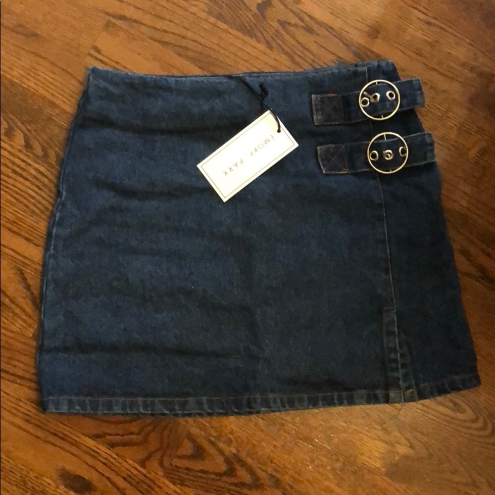 NEW Jean skirt with slit faux buckles Emory Park